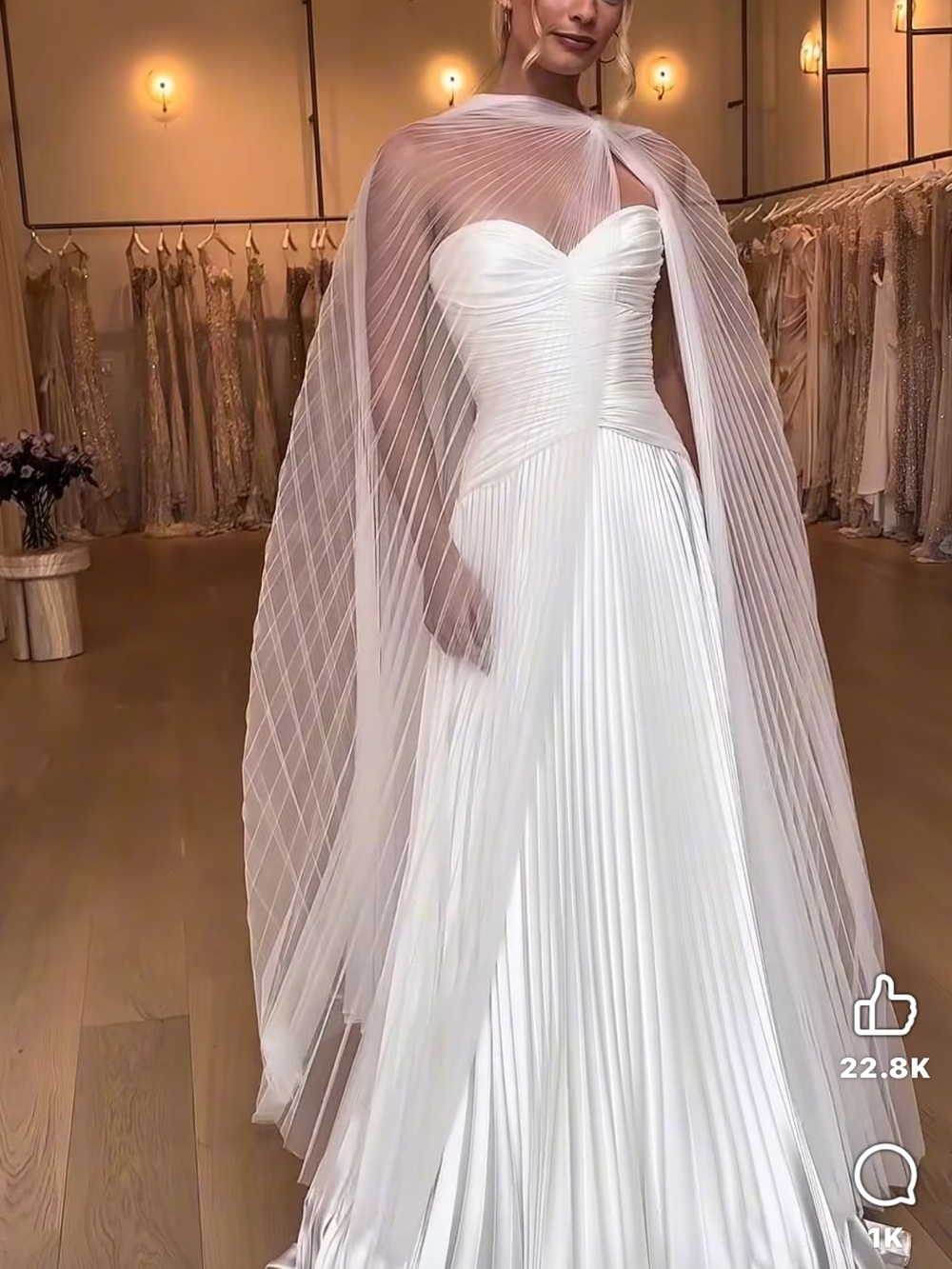 Pleated sheer bridal cape or scarf
